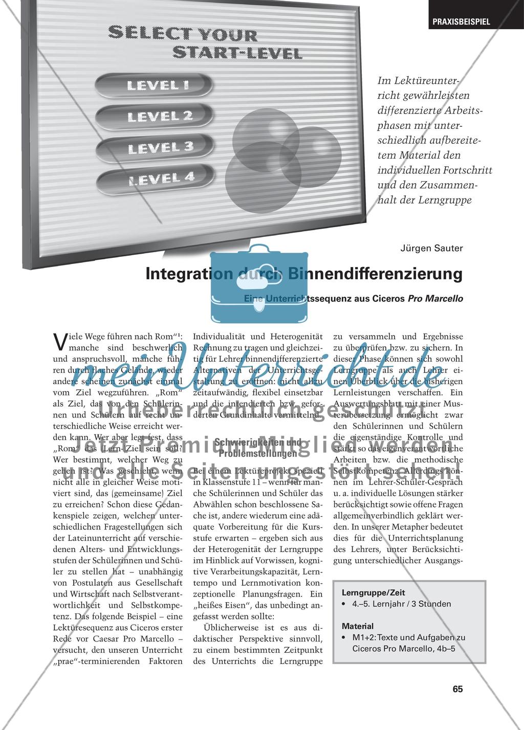 Integration durch Binnendifferenzierung - Eine Unterrichtssequenz aus Ciceros Pro Marcello Preview 1