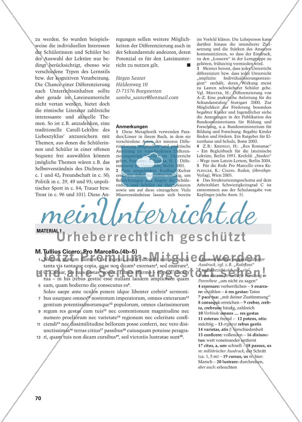 Integration durch Binnendifferenzierung - Eine Unterrichtssequenz aus Ciceros Pro Marcello Preview 6