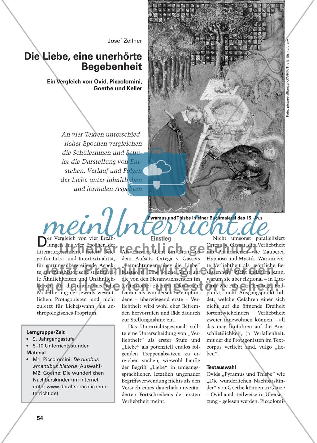 Die Liebe, eine unerhörte Begebenheit - Ein Vergleich von Ovid, Piccolomini, Goethe und Keller Preview 1