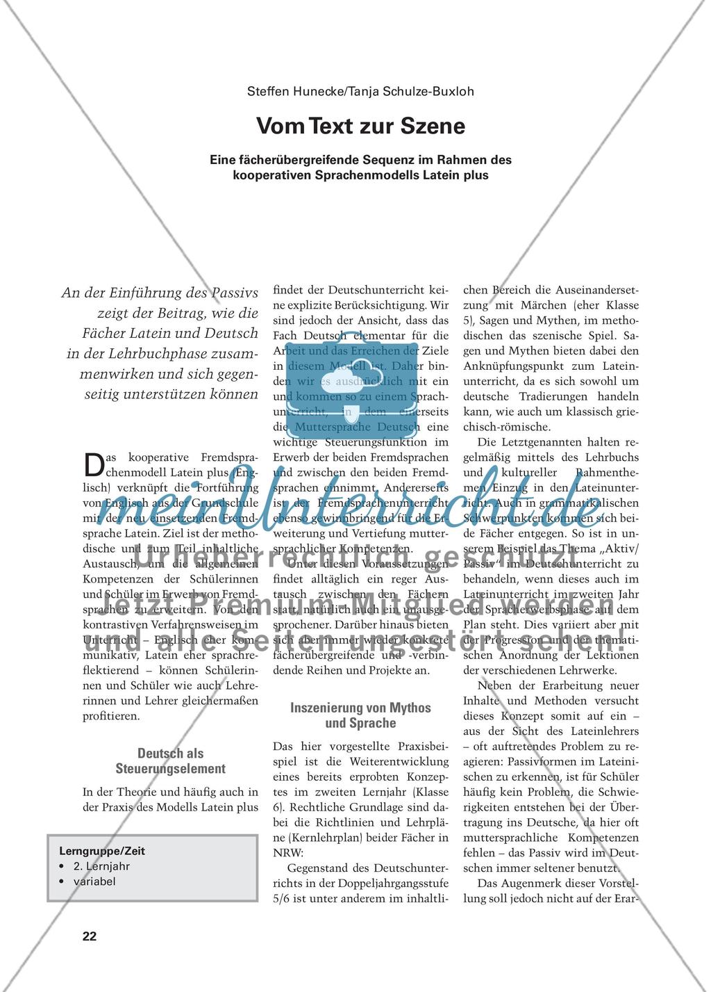 Vom Text zur Szene - Eine fächerübergreifende Sequenz im Rahmen des kooperativen Sprachenmodells Latein plus Preview 1