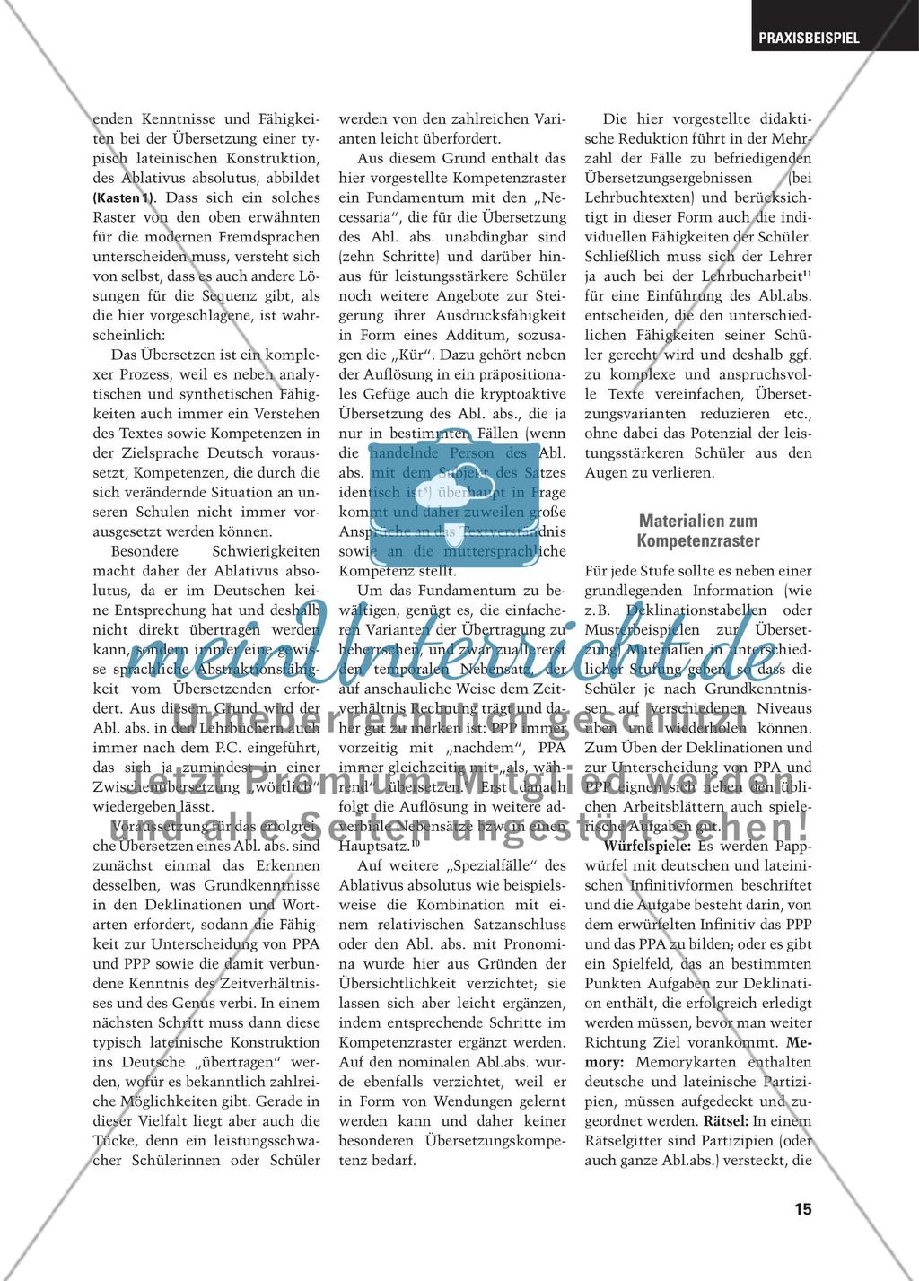 In zehn Schritten zum Ablativus absolutus - Arbeit mit Kompetenzrastern im Lateinunterricht Preview 4
