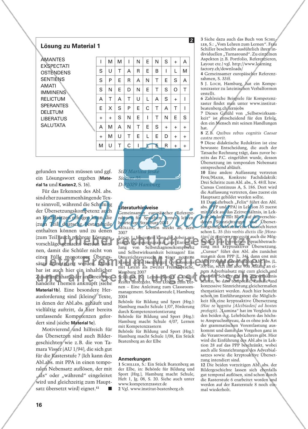 In zehn Schritten zum Ablativus absolutus - Arbeit mit Kompetenzrastern im Lateinunterricht Preview 5