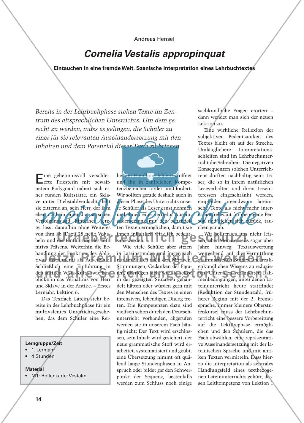 Cornelia Vestalis appropinquat - Eintauchen in eine fremde Welt. Szenische Interpretation eines Lehrbuchtextes Preview 1
