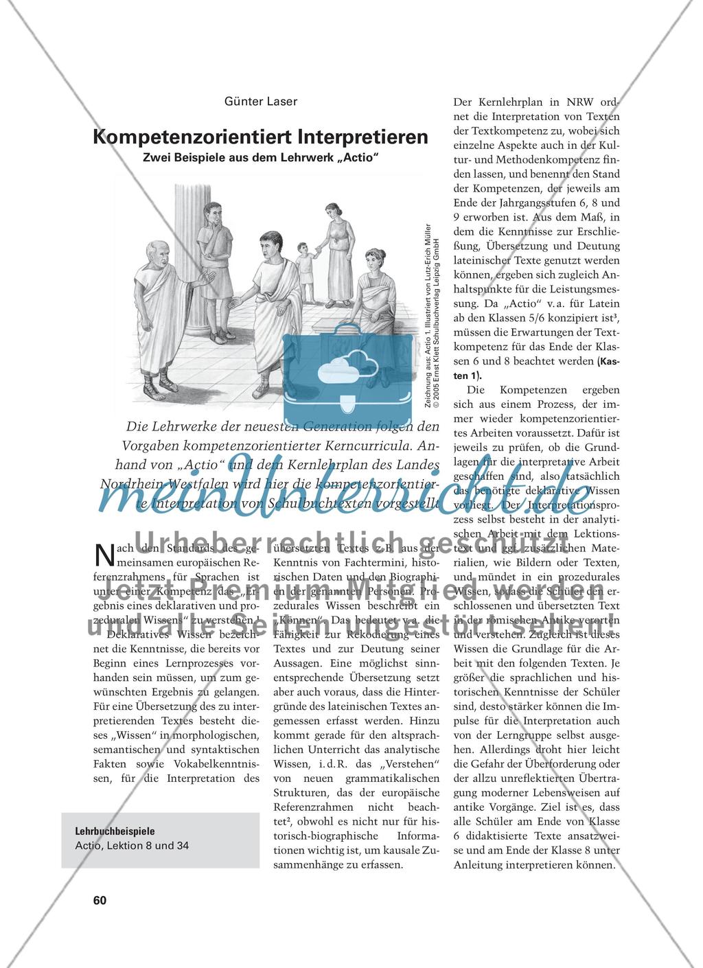 Kompetenzorientiert Interpretieren - Zwei Beispiele aus dem Lehrwerk „Actio“ Preview 1