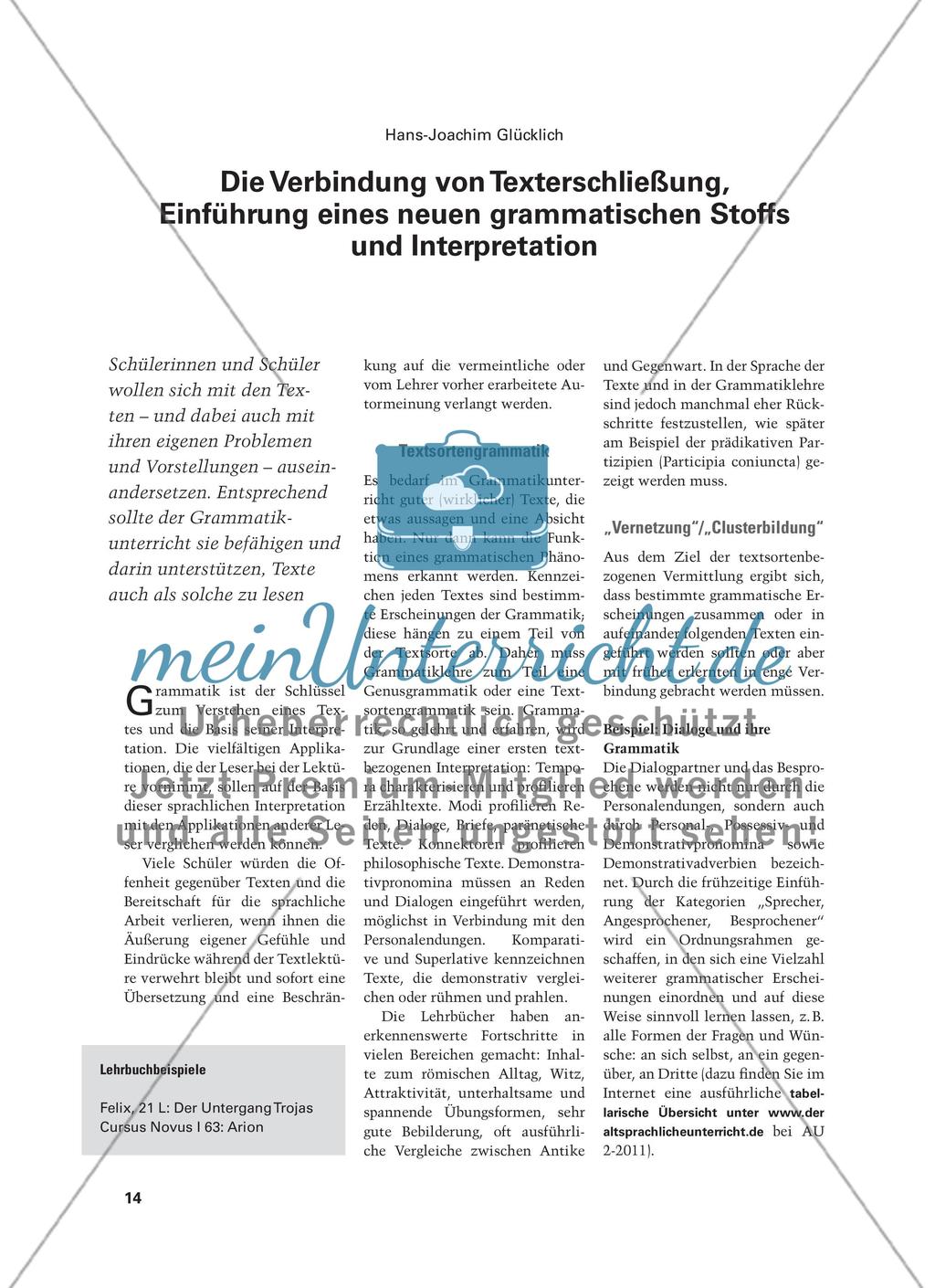 Die Verbindung von Texterschließung, Einführung eines neuen grammatischen Stoffs und Interpretation Preview 1