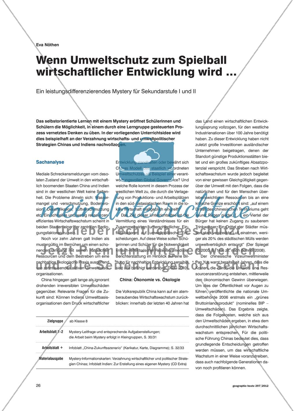 Wenn Umweltschutz zum Spielball wirtschaftlicher Entwicklung wird … - Ein leistungsdifferenzierendes Mystery für Sekundarstufe I und II Preview 1