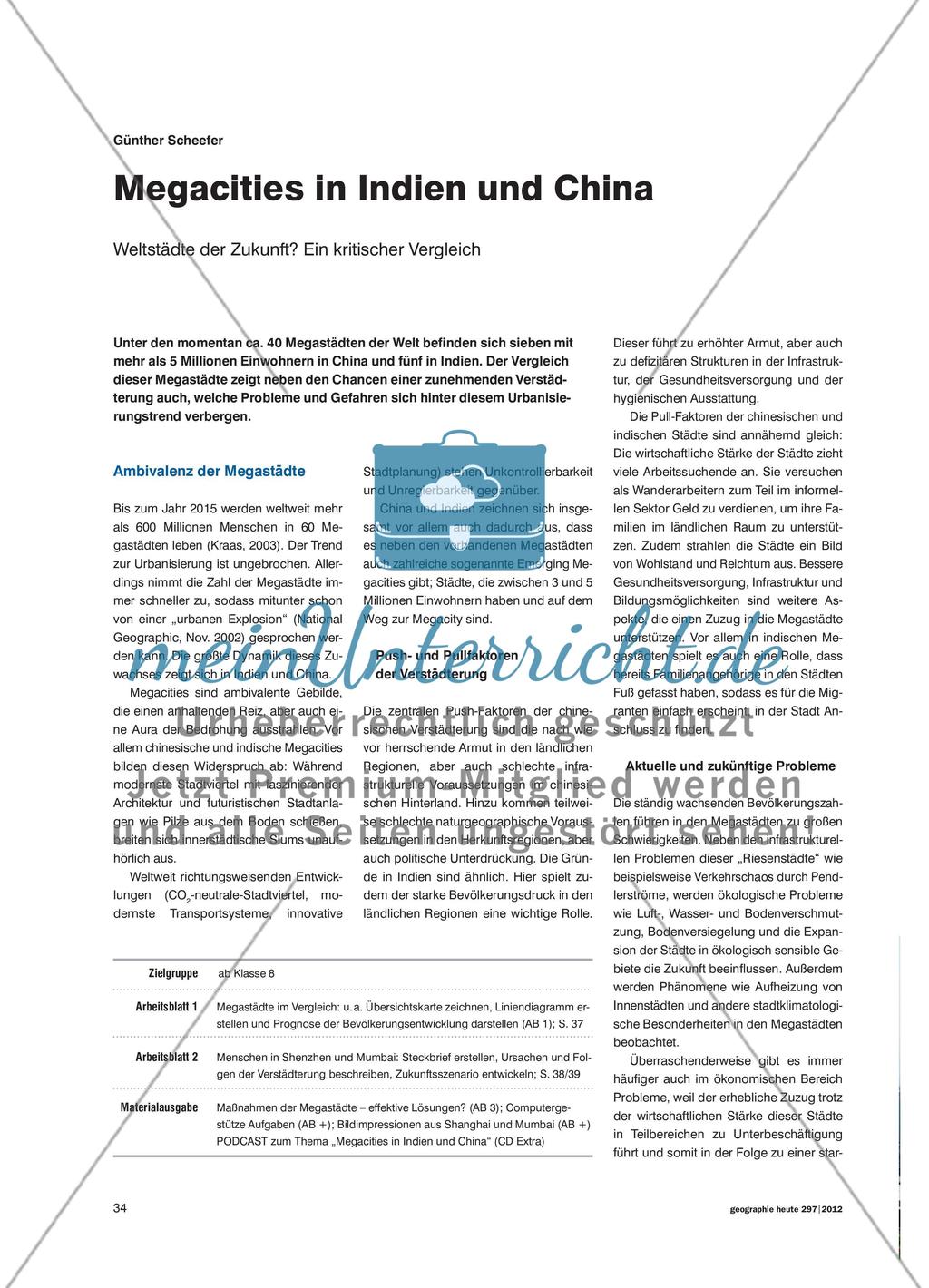 Megacities in Indien und China - Weltstädte der Zukunft? Ein kritischer Vergleich Preview 1