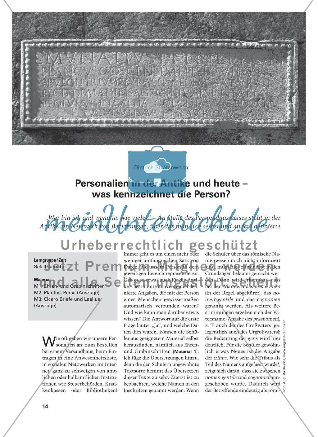 Personalien in der Antike und heute – was kennzeichnet die Person? Preview 1