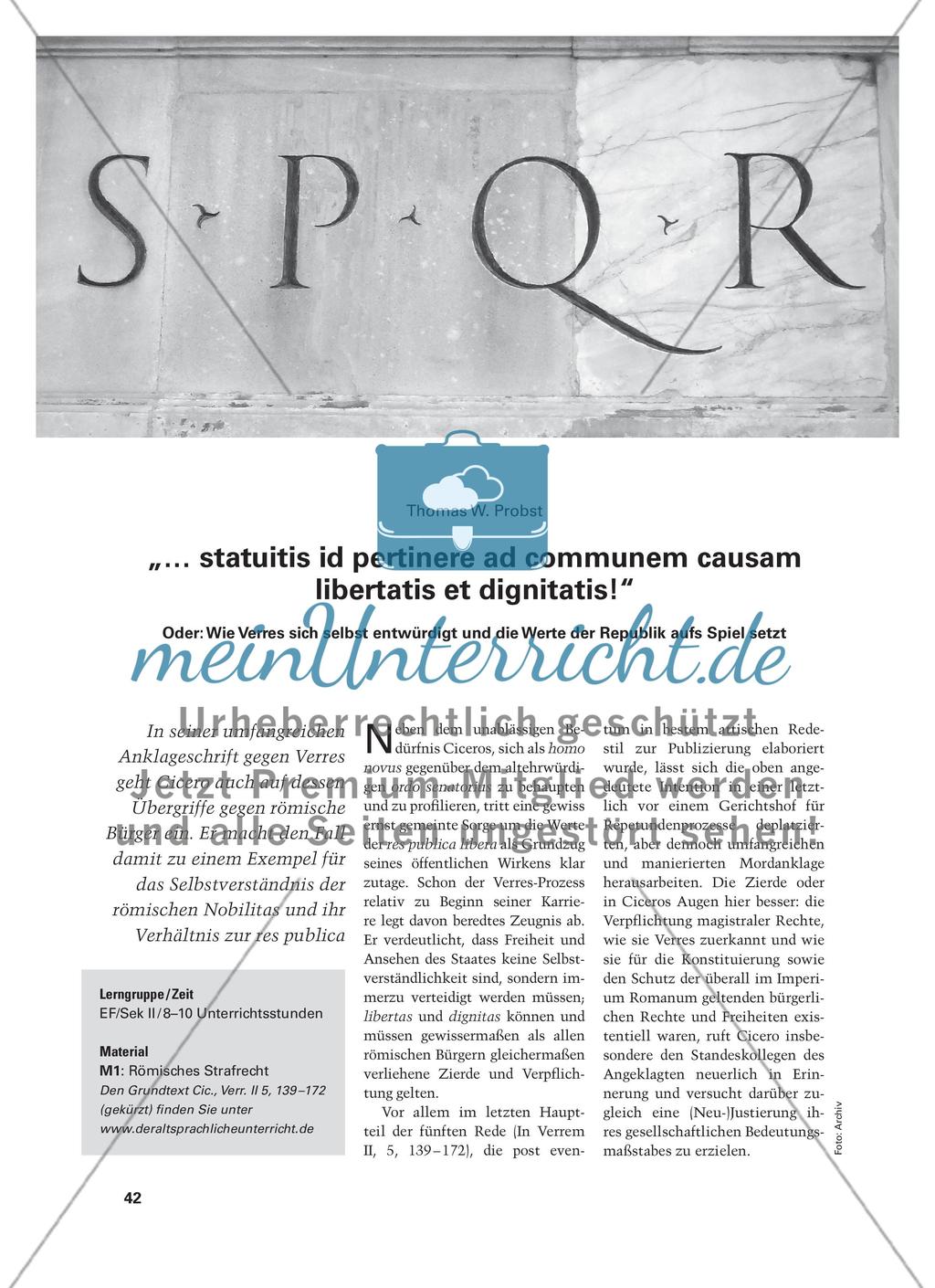 „… statuitis id pertinere ad communem causam libertatis et dignitatis!“ - Oder: Wie Verres sich selbst entwürdigt und die Werte der Republik aufs Spiel setzt Preview 1