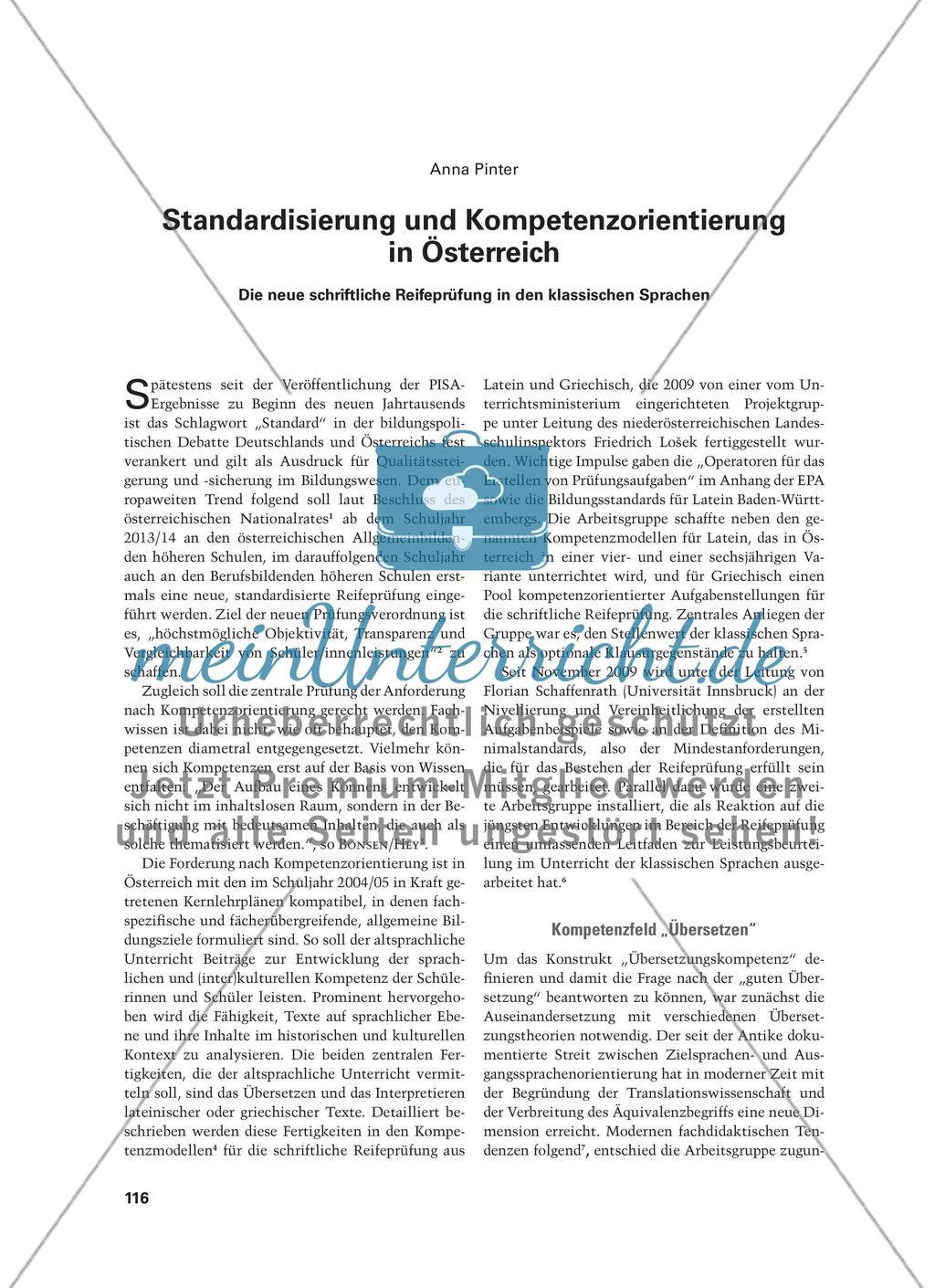 Standardisierung und Kompetenzorientierung in Österreich - Die neue schriftliche Reifeprüfung in den klassischen Sprachen Preview 1