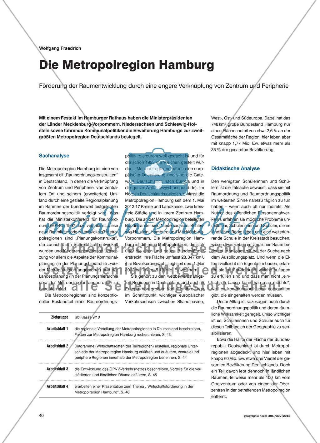 Die Metropolregion Hamburg - Förderung der Raumentwicklung durch eine engere Verknüpfung von Zentrum und Peripherie Preview 1