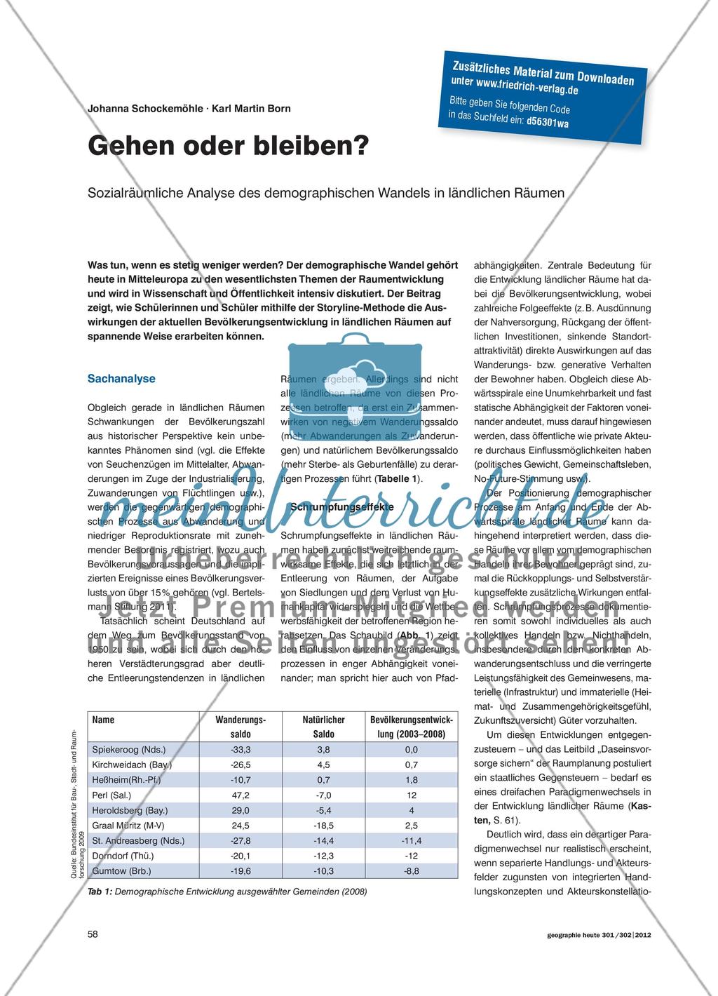 Gehen oder bleiben? - Sozialräumliche Analyse des demographischen Wandels in ländlichen Räumen Preview 1