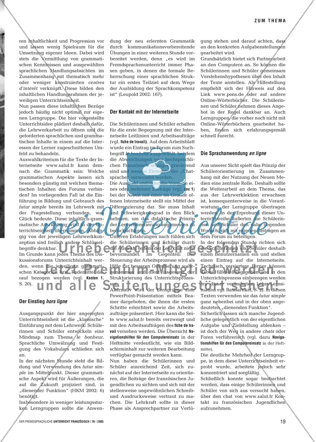 Qu’est-ce que le bonheur pour vous? - Anwendung des futur simple im Forum www.salut.fr Preview 2