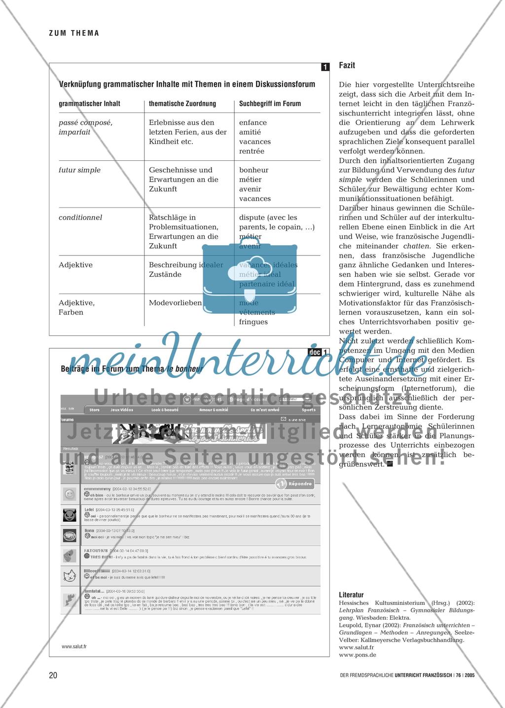 Qu’est-ce que le bonheur pour vous? - Anwendung des futur simple im Forum www.salut.fr Preview 3