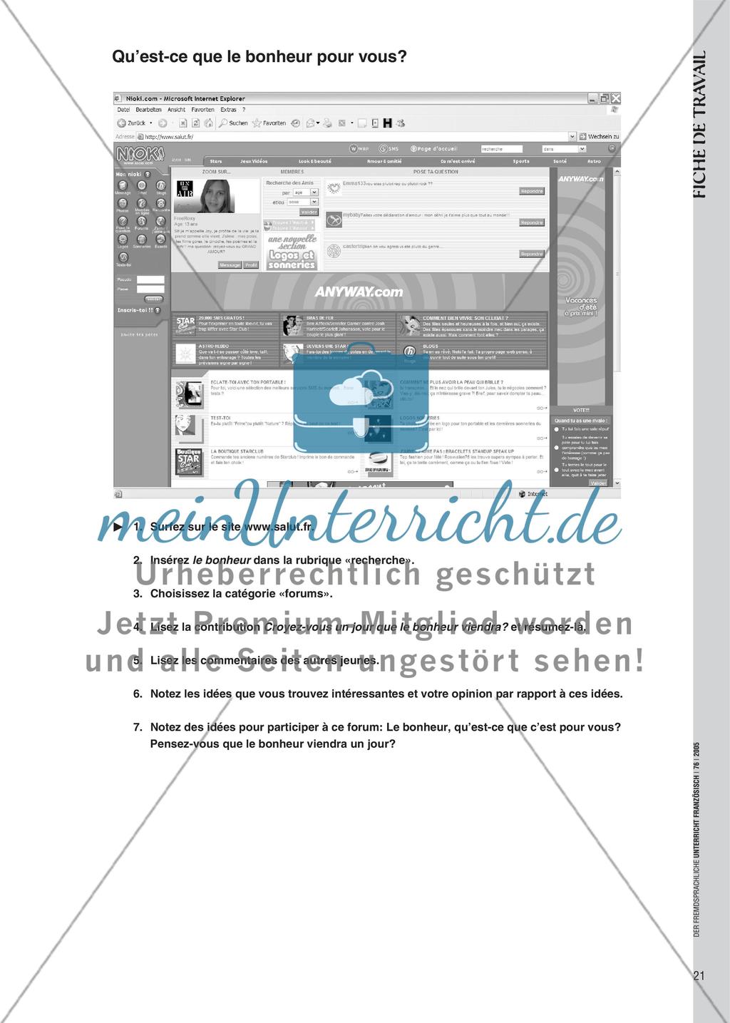 Qu’est-ce que le bonheur pour vous? - Anwendung des futur simple im Forum www.salut.fr Preview 4