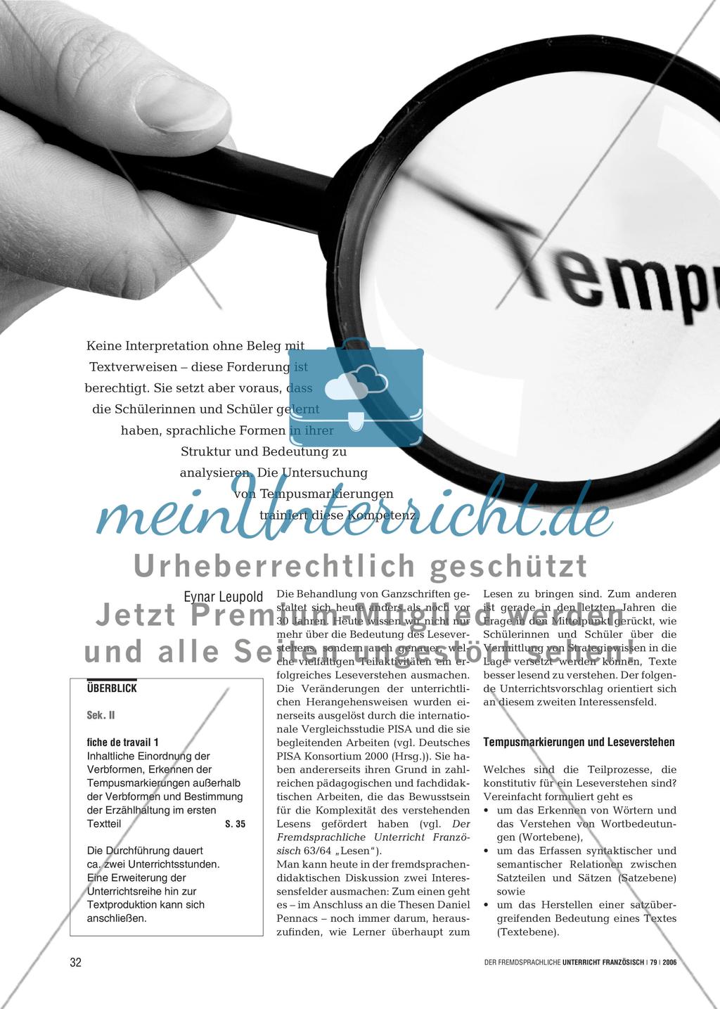 Tempusmarkierungen analysieren - Ein Beitrag zur Förderung der Lesekompetenz Preview 1