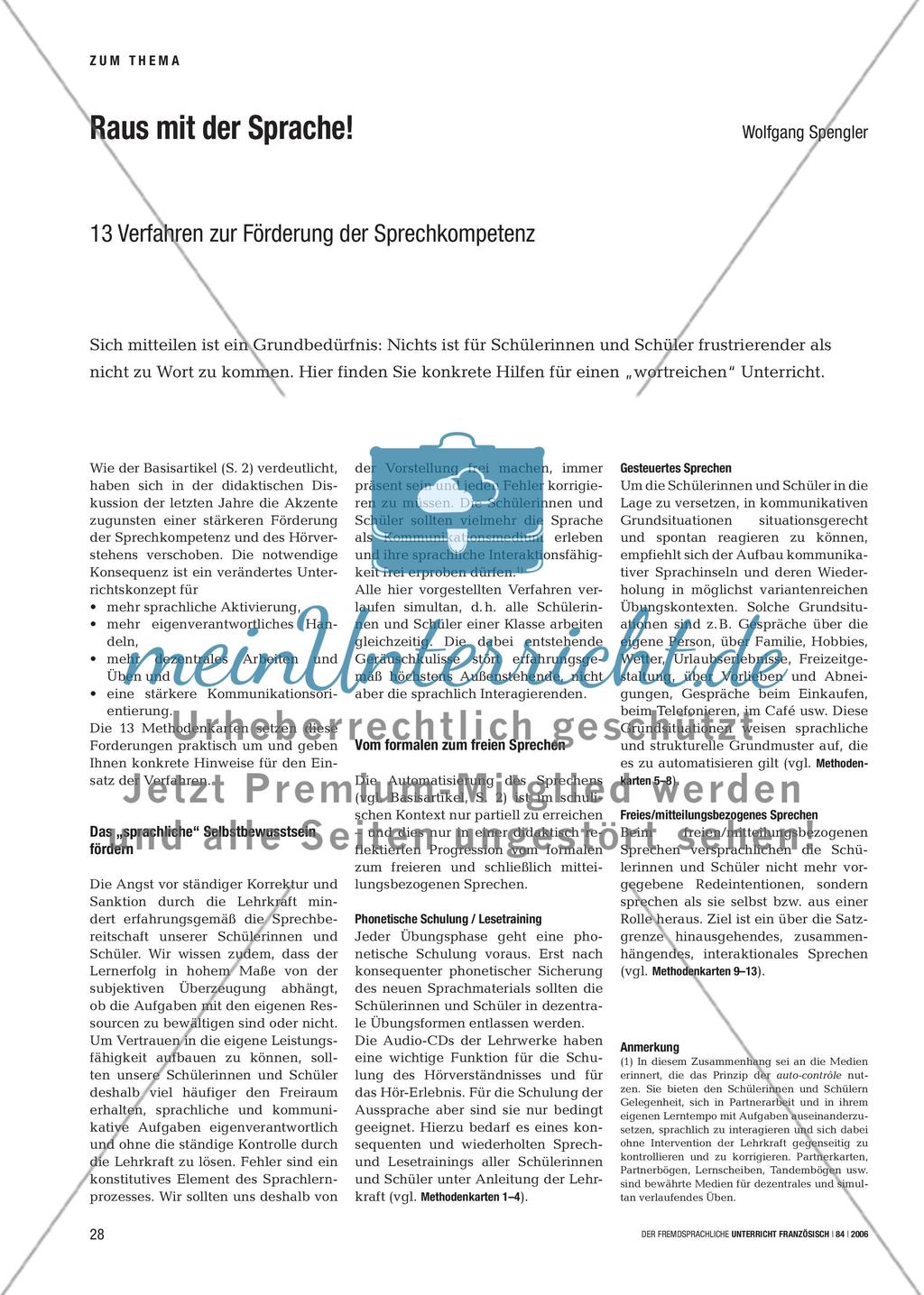 Raus mit der Sprache! - 13 Verfahren zur Förderung der Sprechkompetenz Preview 1