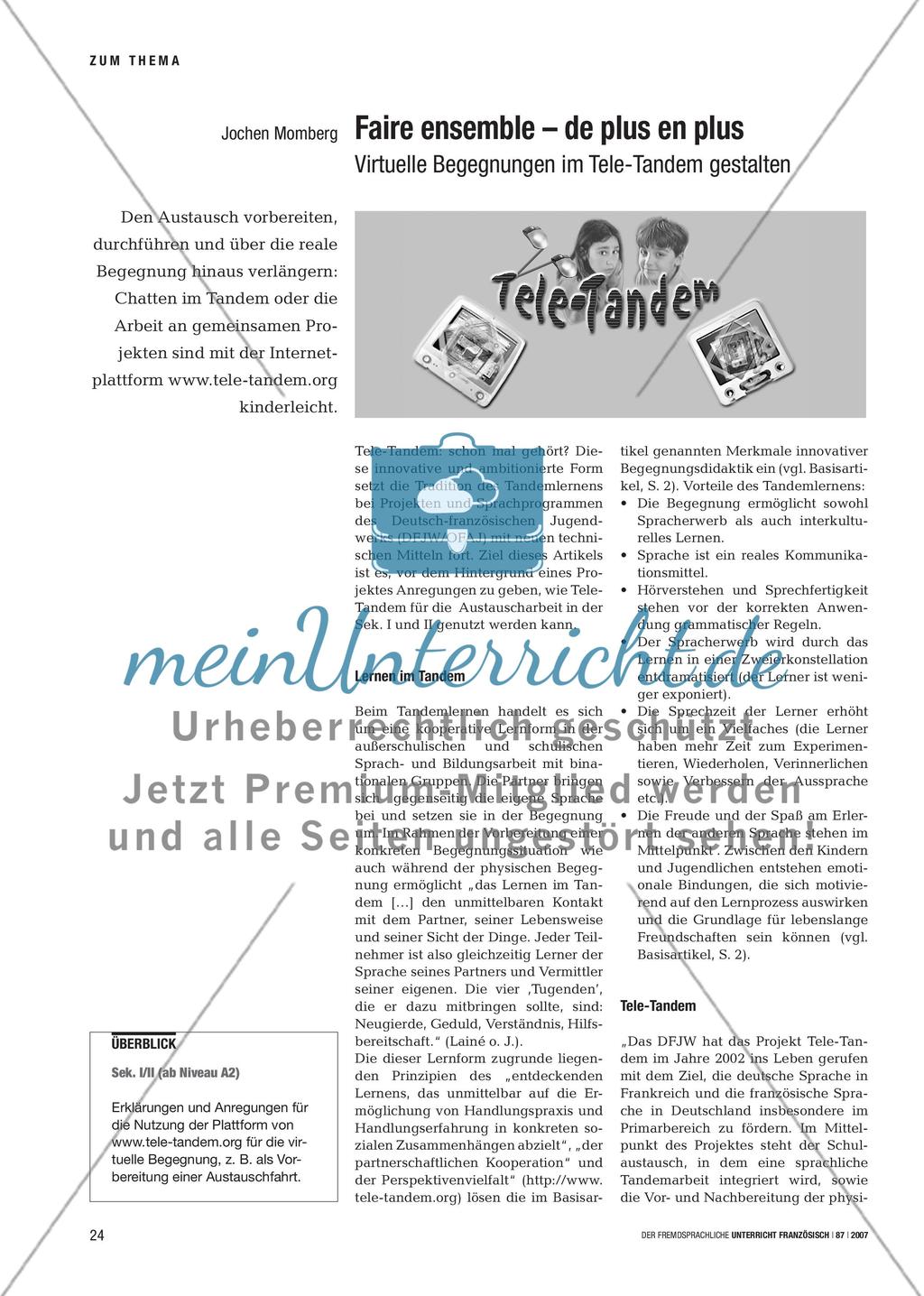 Faire ensemble – de plus en plus - Virtuelle Begegnungen im Tele-Tandem gestalten Preview 1