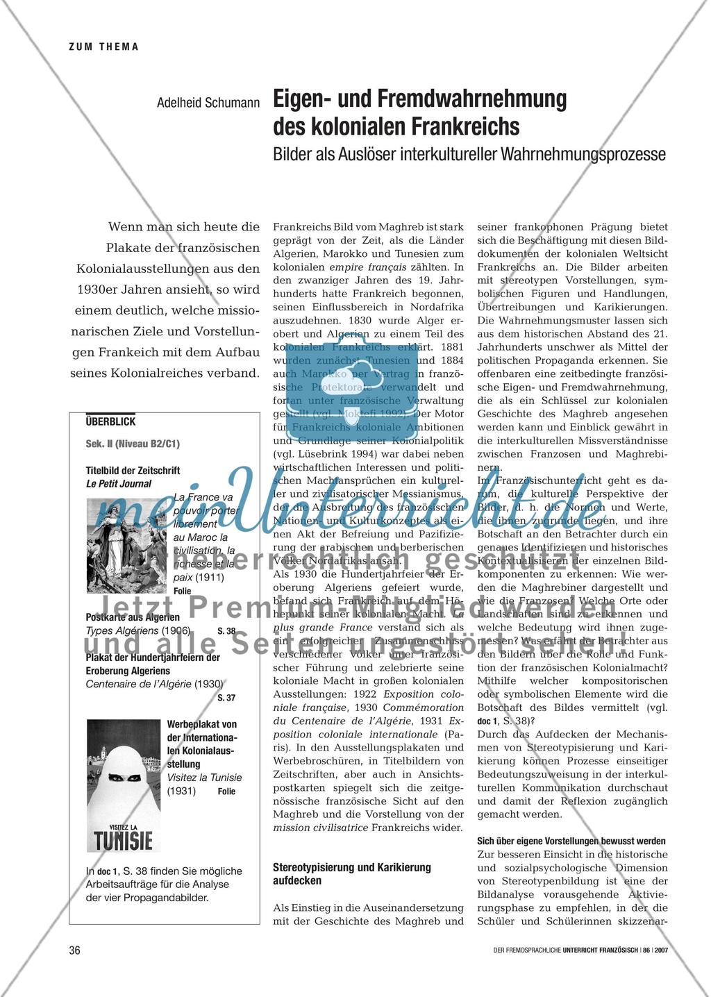 Eigen- und Fremdwahrnehmung des kolonialen Frankreichs - Bilder als Auslöser interkultureller Wahrnehmungsprozesse Preview 1