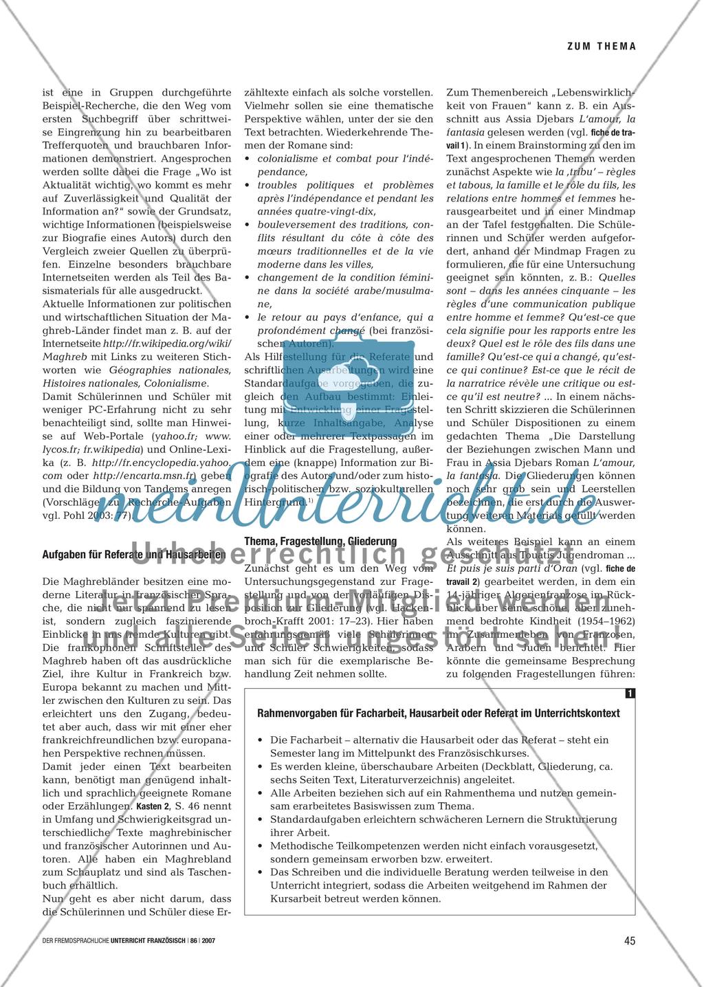 Histoires du Maghreb - Facharbeit und Referat: selbstständiges Lesen, Schreiben und Referieren anleiten Preview 2