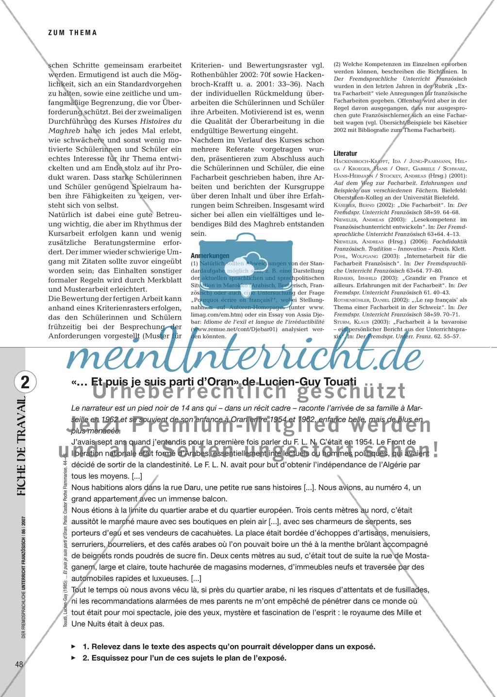 Histoires du Maghreb - Facharbeit und Referat: selbstständiges Lesen, Schreiben und Referieren anleiten Preview 5