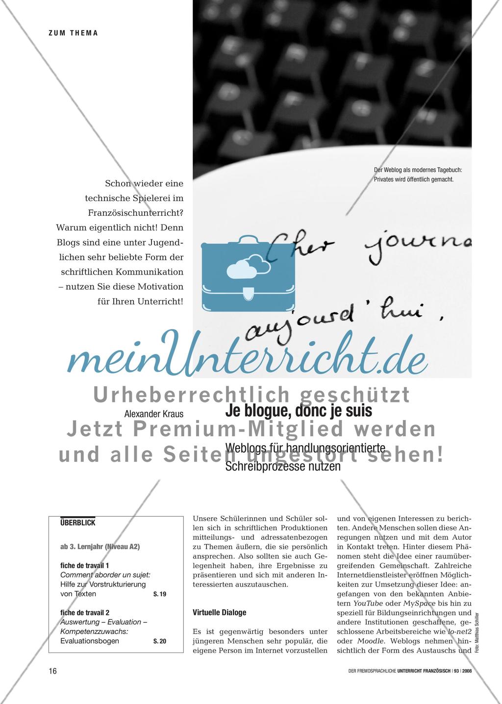 Je blogue, donc je suis - Weblogs für handlungsorientierte Schreibprozesse nutzen Preview 1