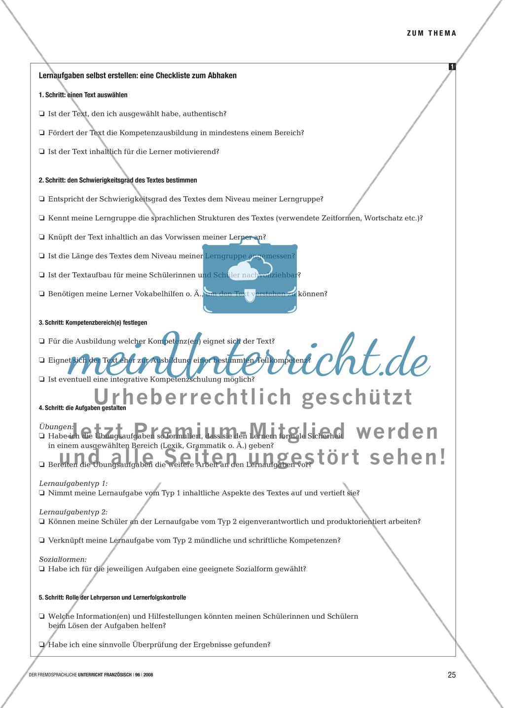 Prendre d’abord un texte … - Eine Checkliste zur Konzeption von Lernaufgaben Preview 2