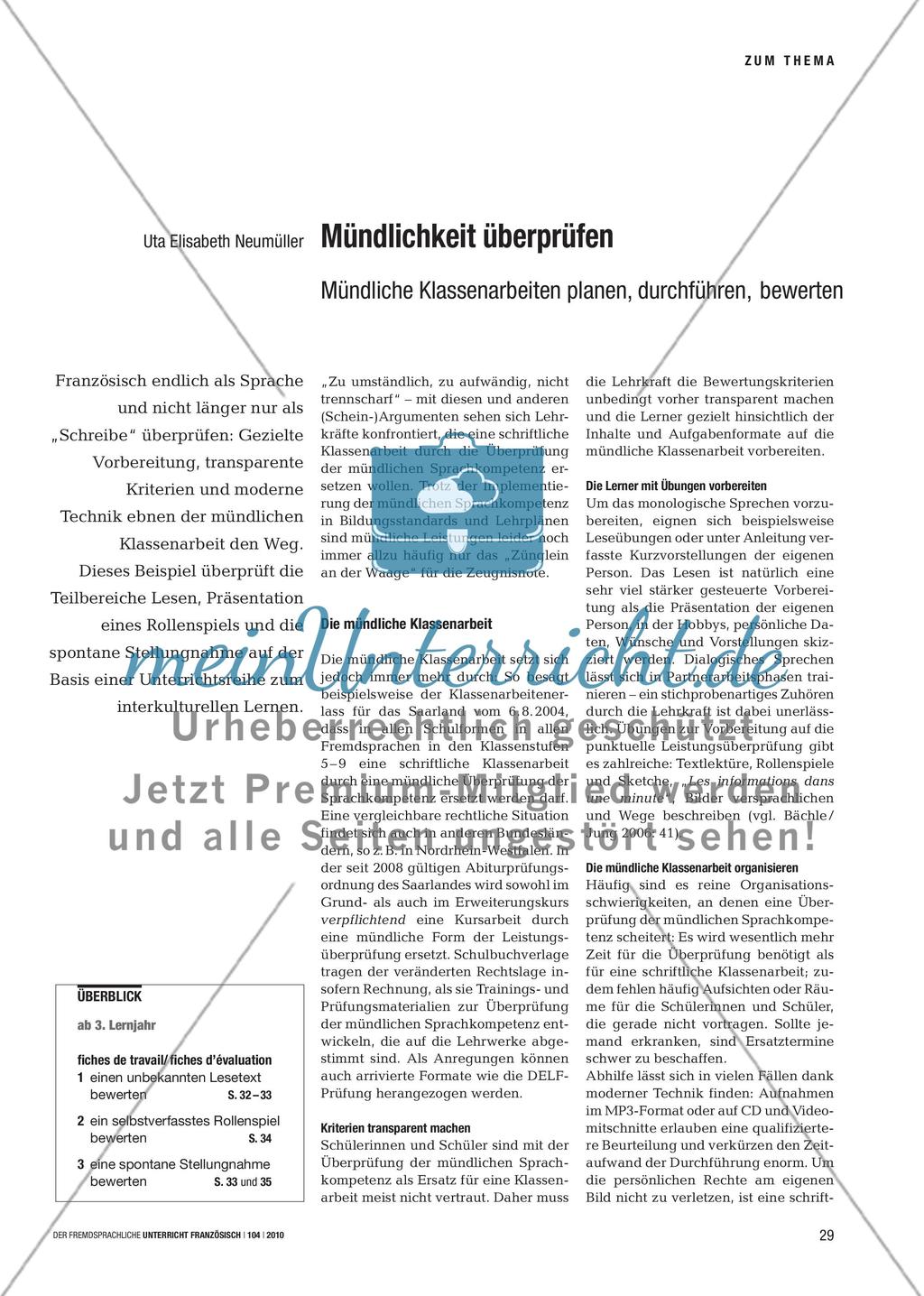 Mündlichkeit überprüfen - Mündliche Klassenarbeiten planen, durchführen, bewerten Preview 1