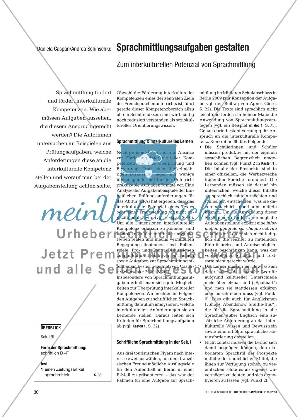 Sprachmittlungsaufgaben gestalten - Zum interkulturellen Potenzial von Sprachmittlung Preview 1