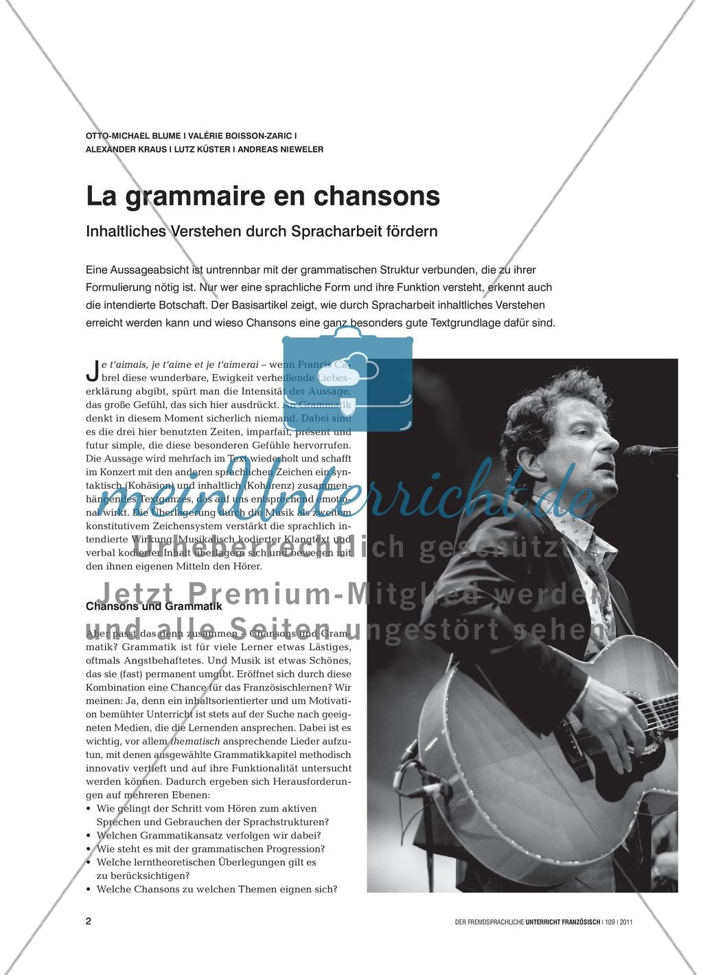 La grammaire en chansons - Inhaltliches Verstehen durch Spracharbeit fördern Preview 1