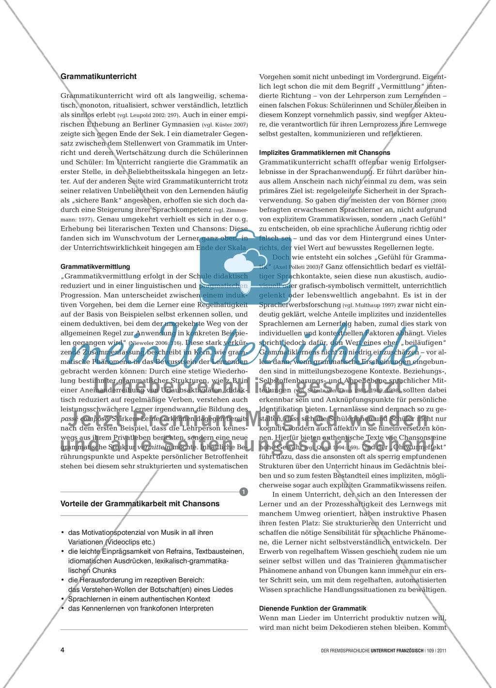 La grammaire en chansons - Inhaltliches Verstehen durch Spracharbeit fördern Preview 3