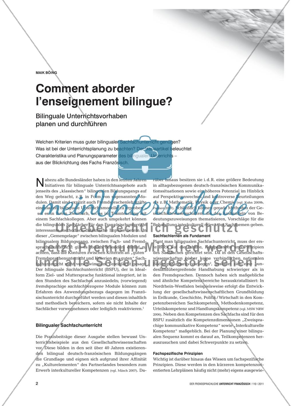 Comment aborder l’enseignement bilingue? - Bilinguale Unterrichtsvorhaben planen und durchführen Preview 1