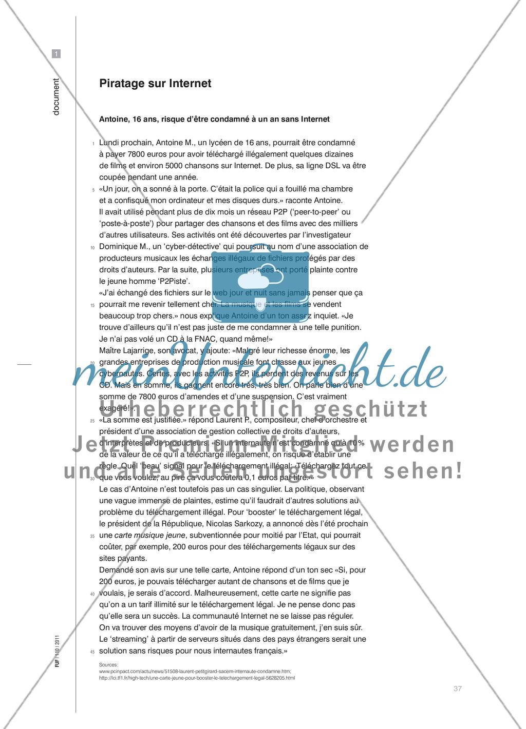 Comment punir le piratage sur Internet? - Kontroverse Fallanalyse über illegales Downloaden Preview 4