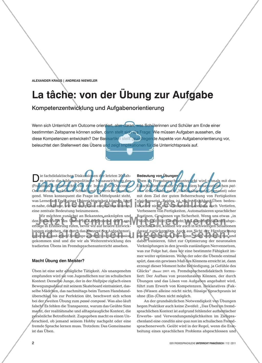 La tâche: von der Übung zur Aufgabe - Kompetenzentwicklung und Aufgabenorientierung Preview 1