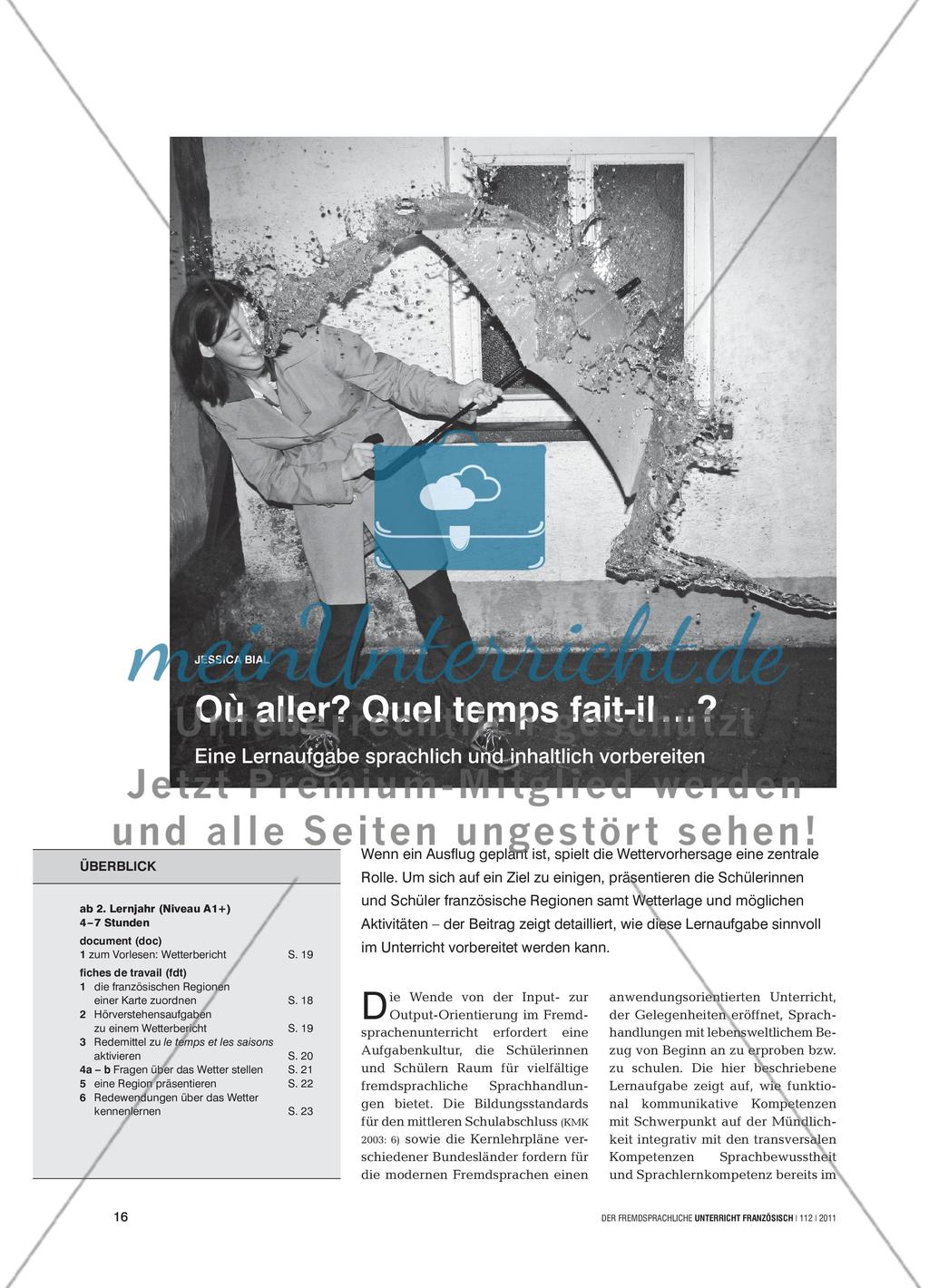 Où aller? Quel temps fait-il…? - Eine Lernaufgabe sprachlich und inhaltlich vorbereiten Preview 1