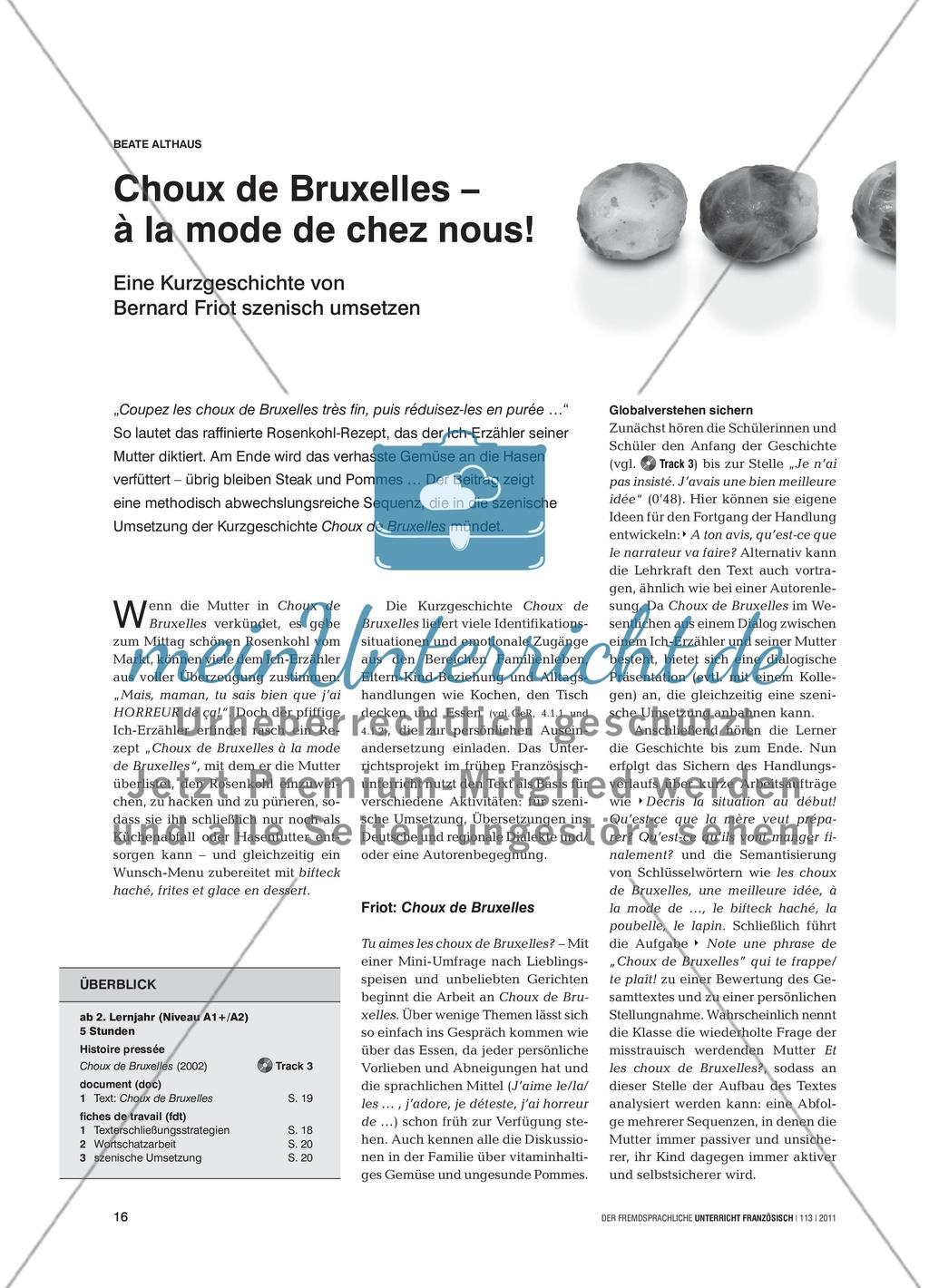 Choux de Bruxelles – à la mode de chez nous! - Eine Kurzgeschichte von Bernard Friot szenisch umsetzen Preview 1