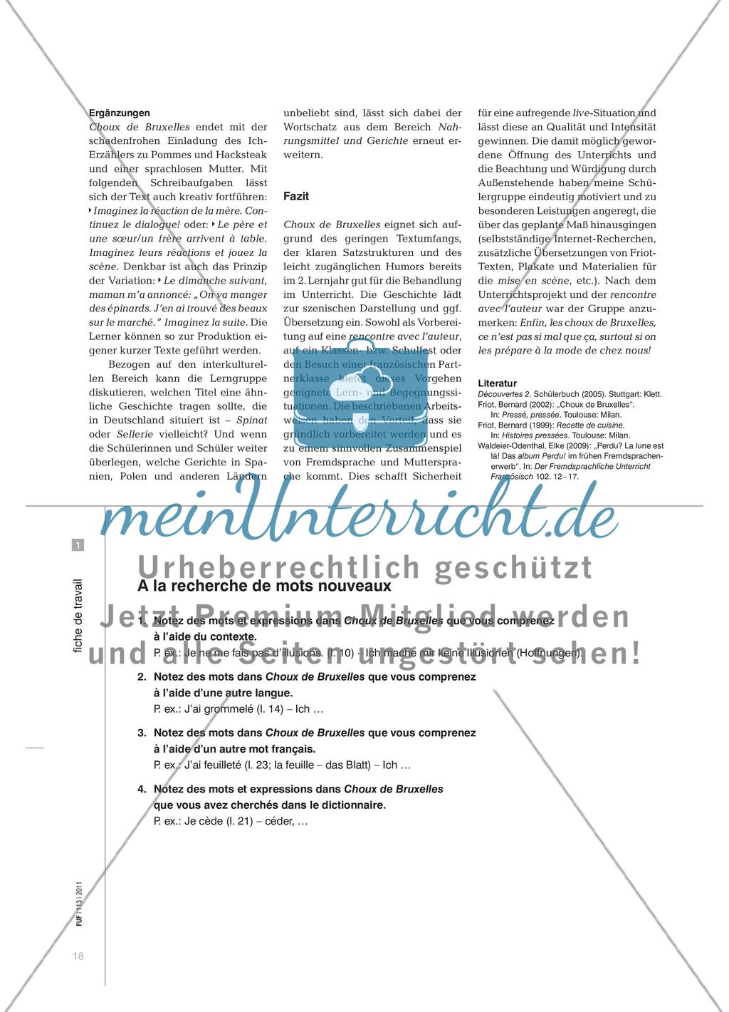 Choux de Bruxelles – à la mode de chez nous! - Eine Kurzgeschichte von Bernard Friot szenisch umsetzen Preview 3