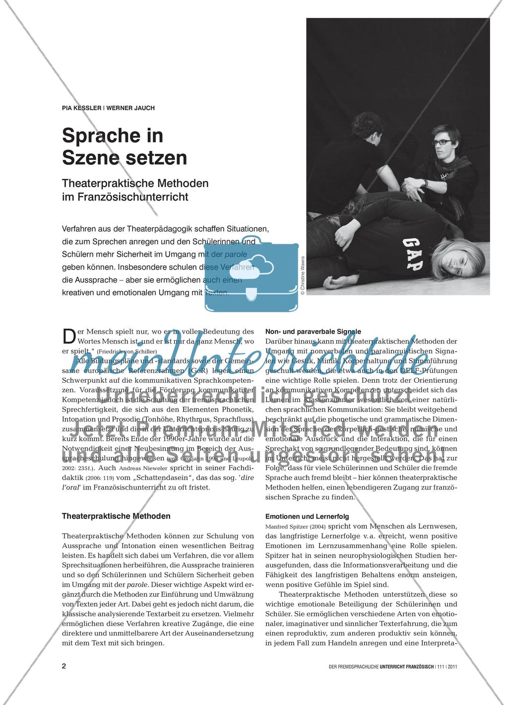 Sprache in Szene setzen - Theaterpraktische Methoden im Französischunterricht Preview 1