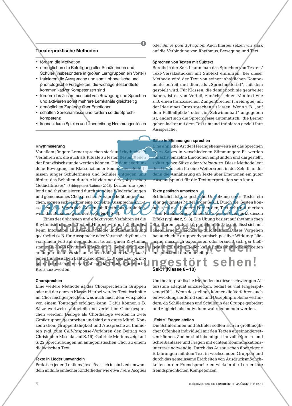 Sprache in Szene setzen - Theaterpraktische Methoden im Französischunterricht Preview 3