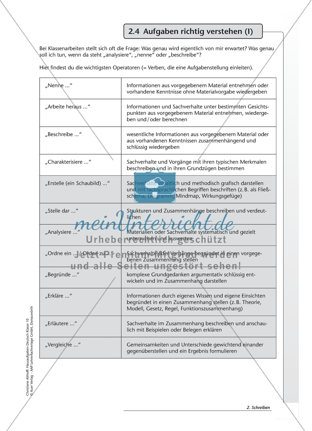 Aufgaben richtig verstehen: Operatoren. Arbeitsmaterial mit Erläuterungen Preview 1