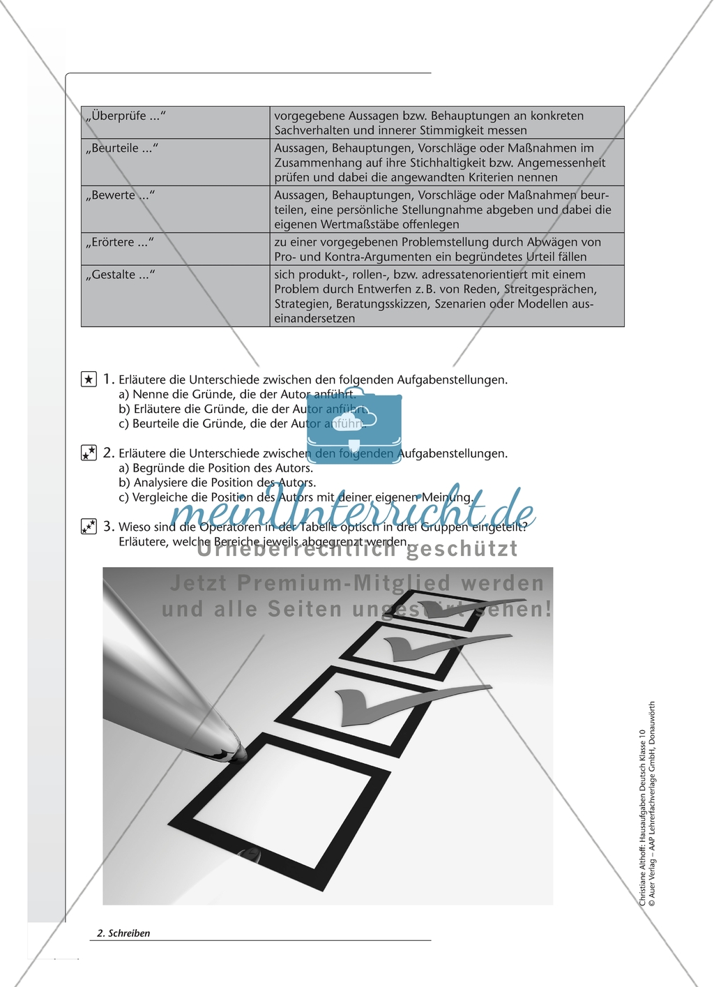 Aufgaben richtig verstehen: Operatoren. Arbeitsmaterial mit Erläuterungen Preview 2