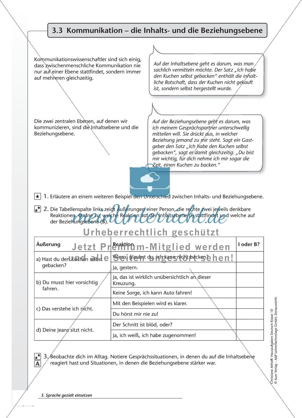 Kommunikation: die Inhalts- und Beziehungsebene und Formulierungsübungen. Arbeitsmaterial mit Erläuterungen Preview 1