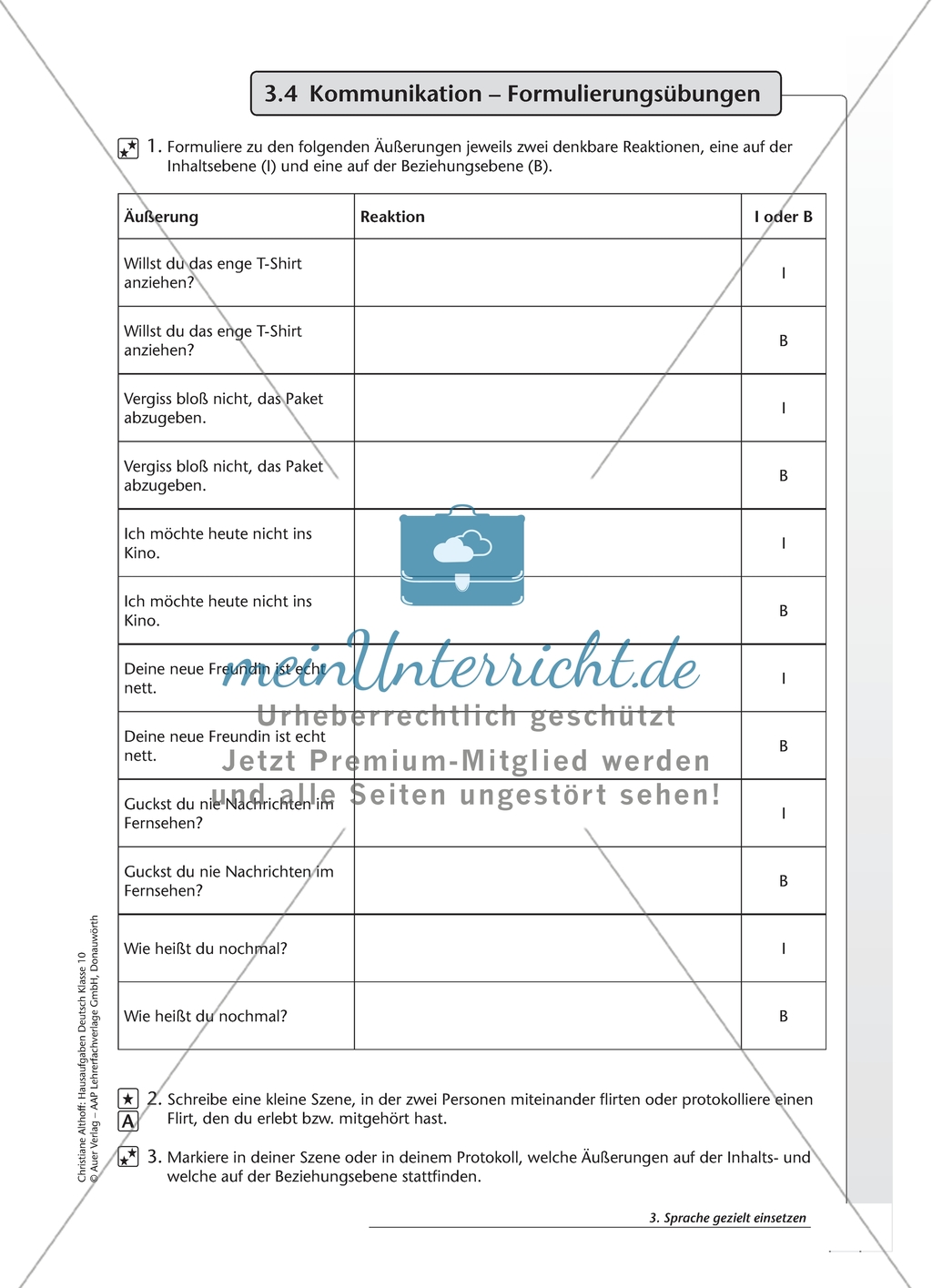 Kommunikation: die Inhalts- und Beziehungsebene und Formulierungsübungen. Arbeitsmaterial mit Erläuterungen Preview 2