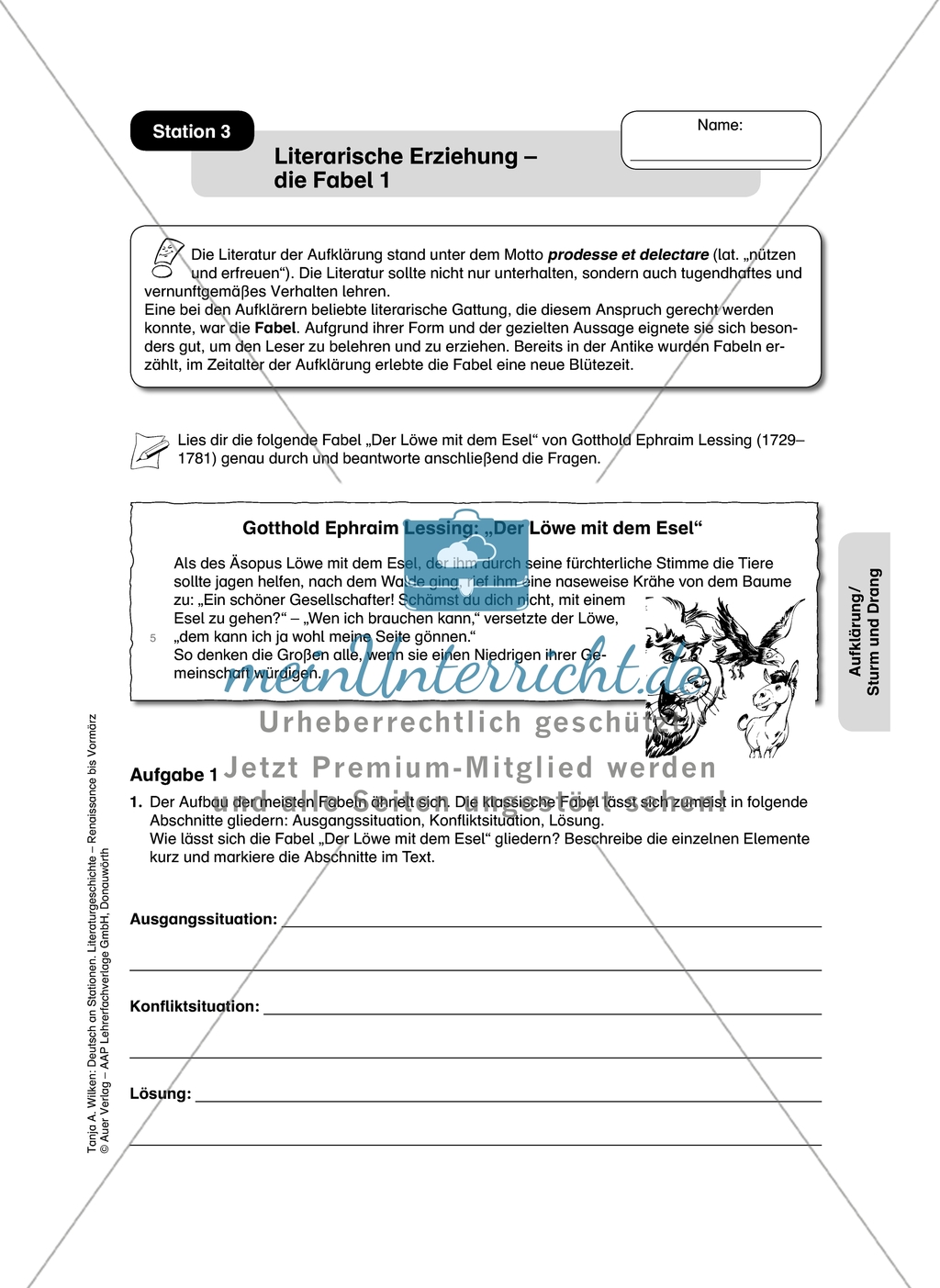 Literarische Erziehung: die Fabel. Arbeitsmaterial mit Erläuterungen Preview 1