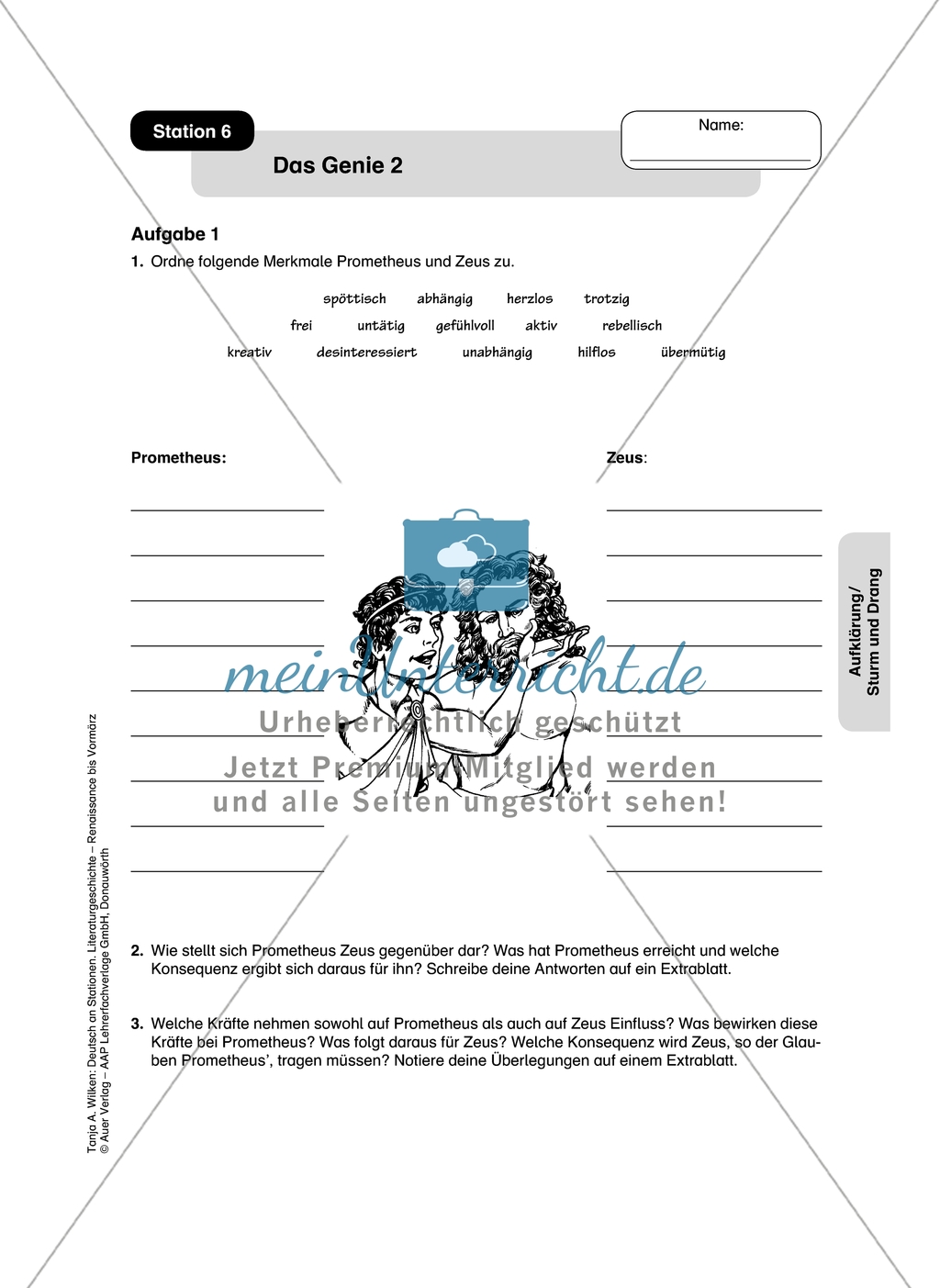 Aufklärung / Sturm und Drang: Das Genie. Arbeitsmaterial mit Erläuterungen Preview 2