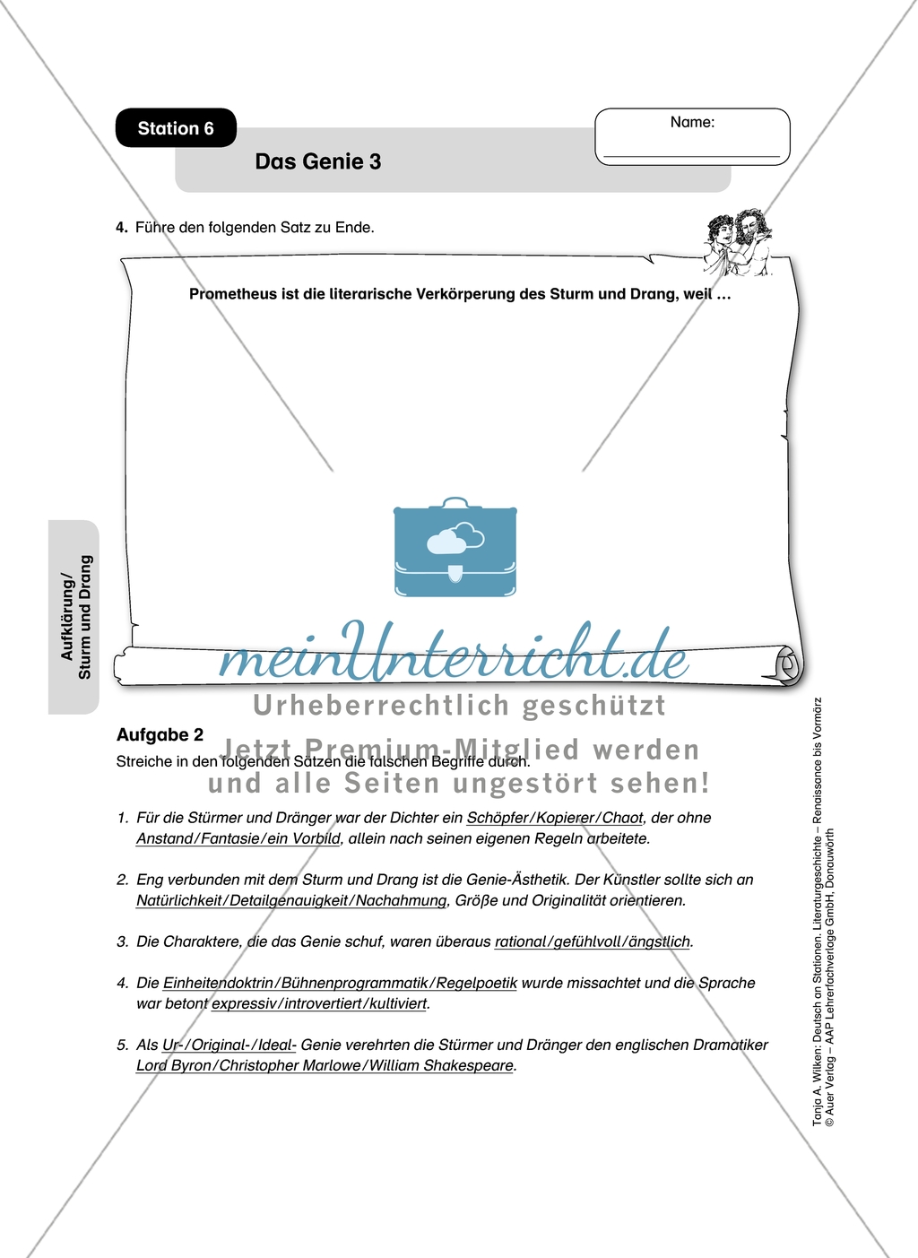 Aufklärung / Sturm und Drang: Das Genie. Arbeitsmaterial mit Erläuterungen Preview 3