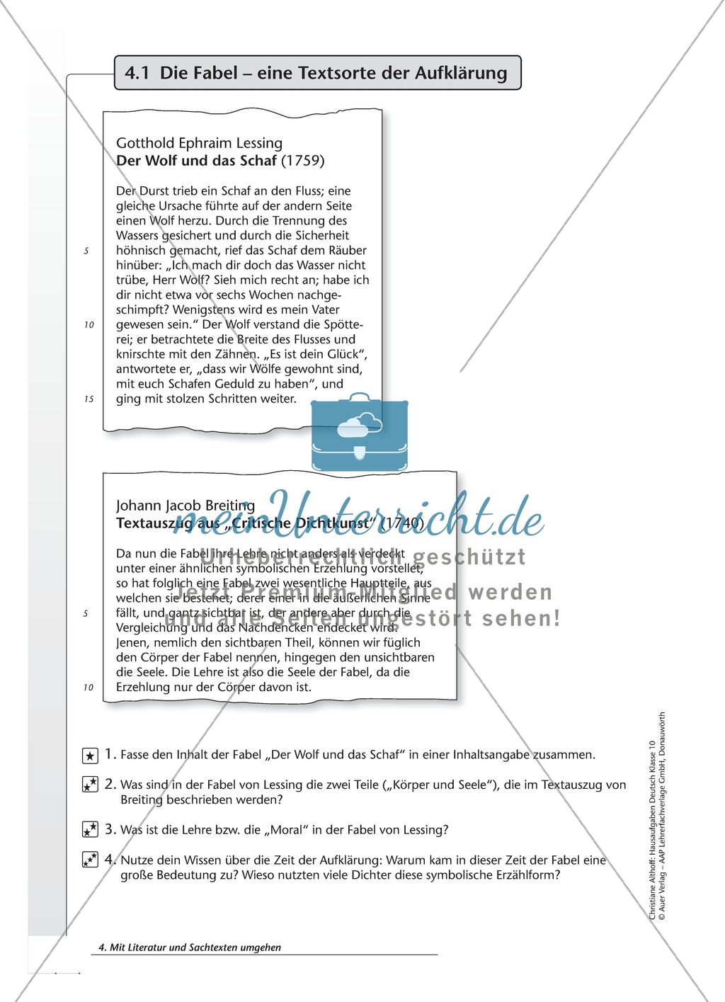 Die Fabel - eine Textsorte der Aufklärung: Arbeitsmaterial mit Erläuterungen Preview 1