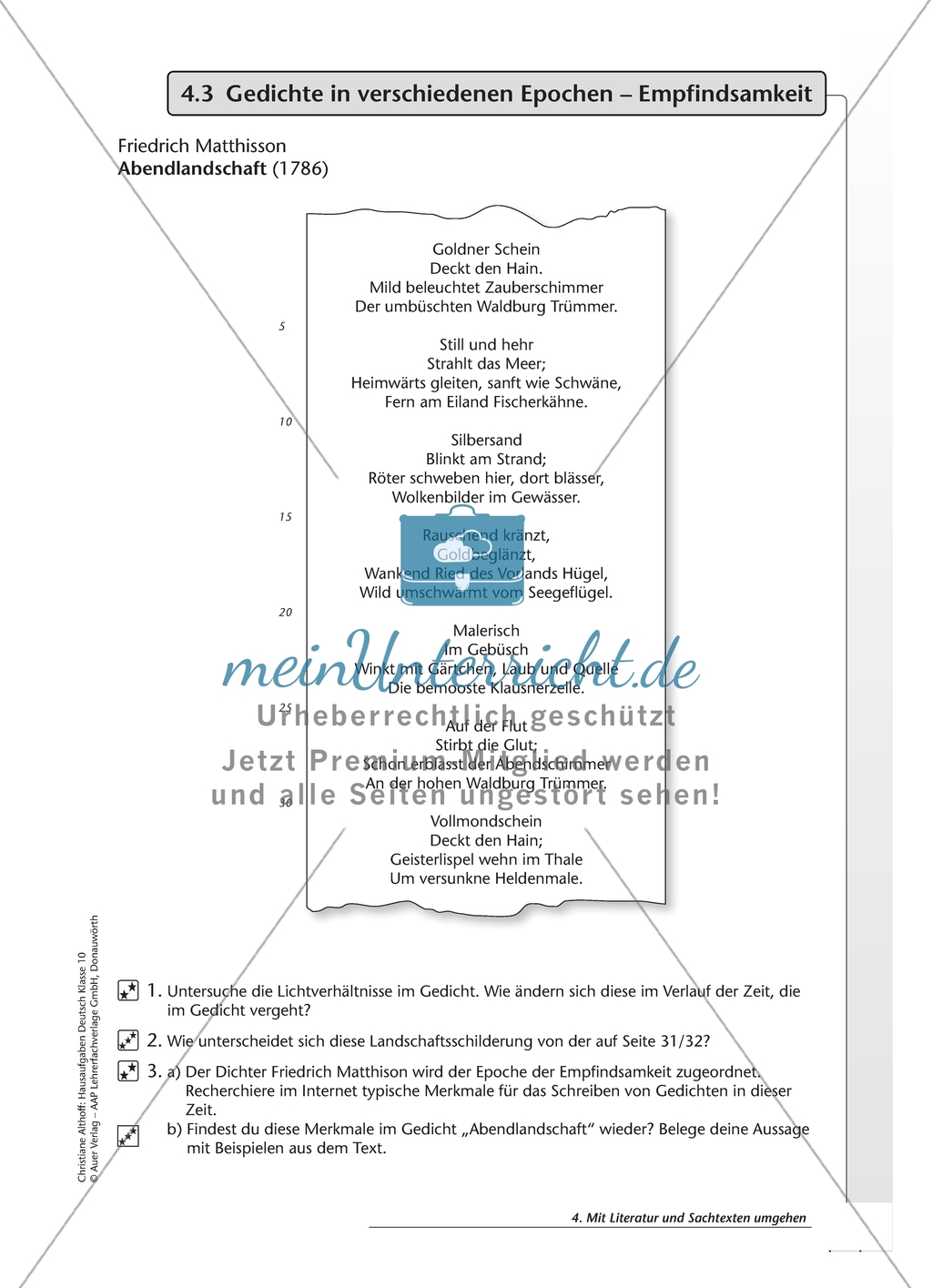 Gedichte in verschiedenen Epochen: Empfindsamkeit. Arbeitsmaterial mit Erläuterungen Preview 1