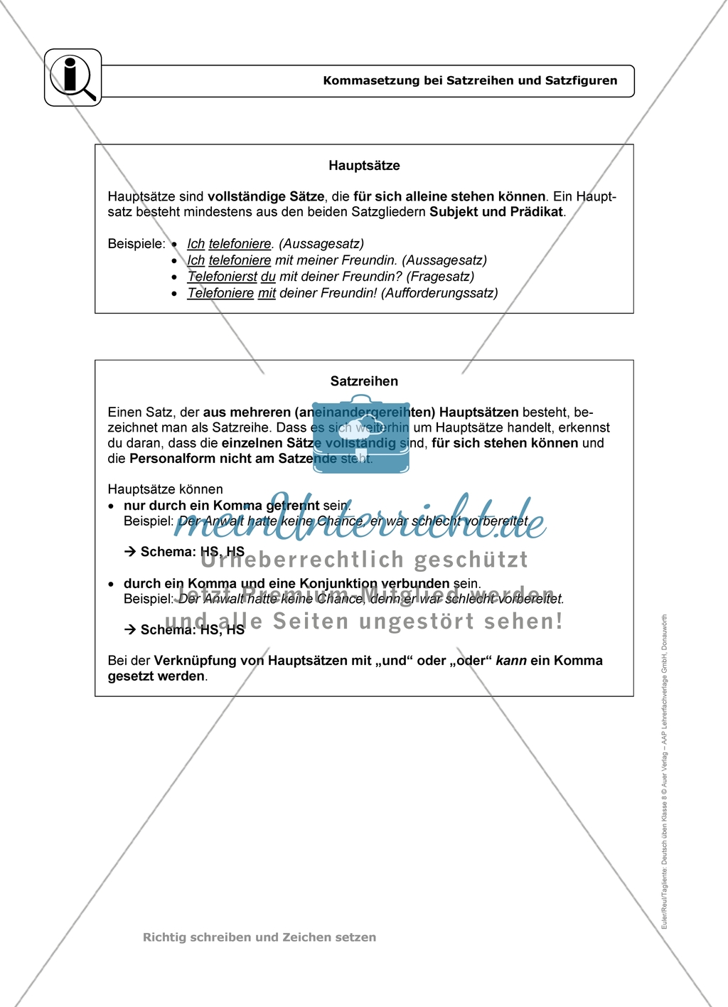 Kommasetzung bei Satzreihen und Satzfiguren: Einführung und Aufgaben mit Lösungen Preview 1