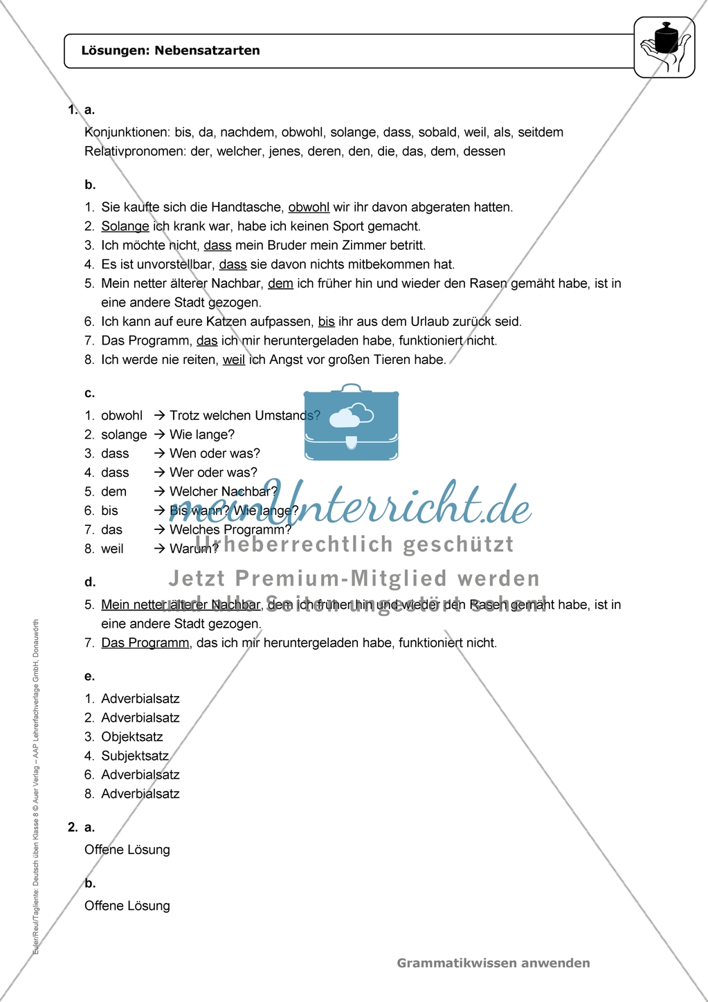 Nebensatzarten: Einführung und Aufgaben mit Lösungen Preview 4